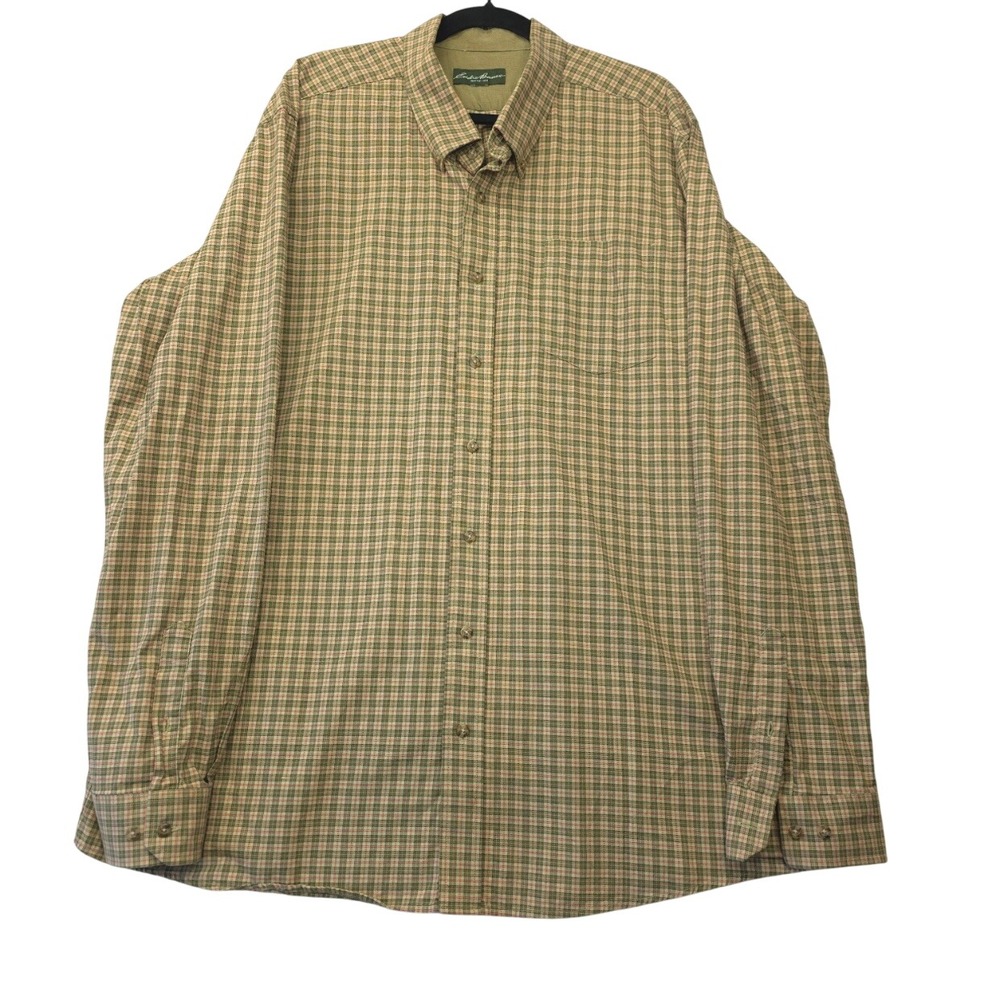 Eddie Bauer Mens Green Plaid Long Sleeve Button Down Shirt XL Cabin Rustic